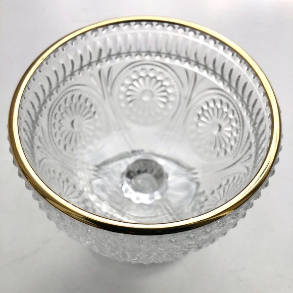 Clear Glass Footed Dessert Bowl Flower Embossed Trifle Ice Cream Bowl gold rim - Picture 6 of 9